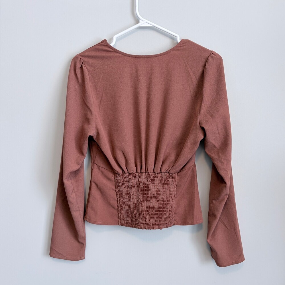 Abercrombie & Fitch Deep V-Neck Top Minimalistic Baby Doll Vibe Brown Women's S - Picture 5 of 8